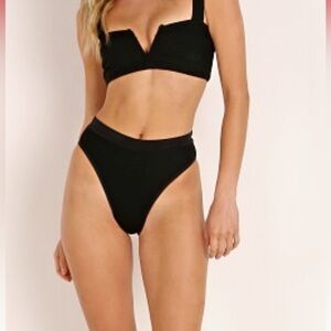 Lspace Bitsy Black Ribbed Bikini Bottoms - size S